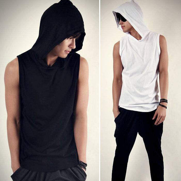 Black and White Sleeveless Hoodie