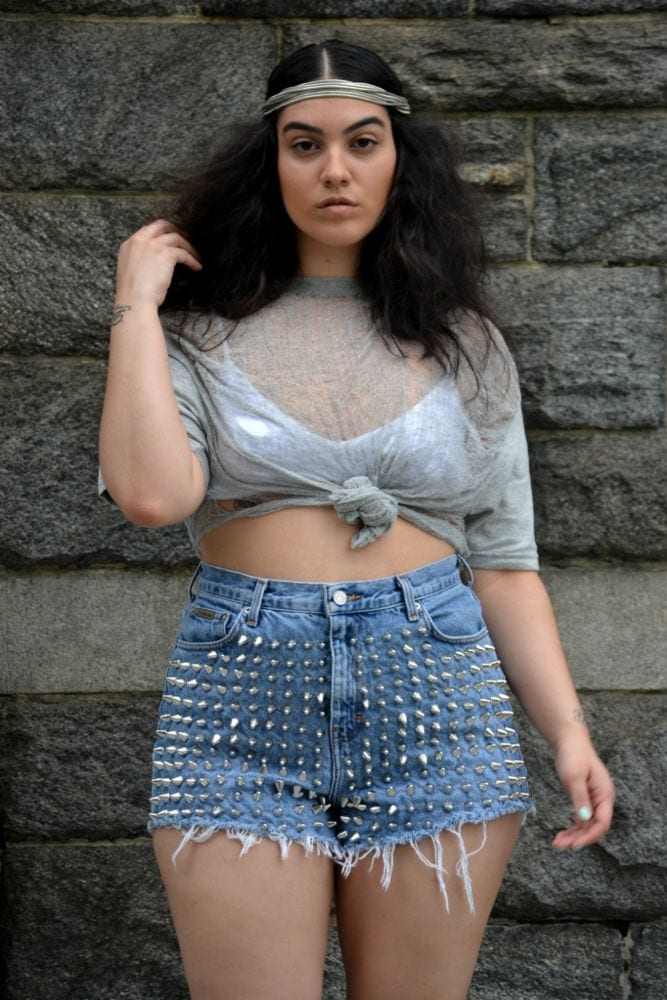 Plus size women studded shorts