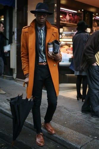 A bright color trench coat in winter