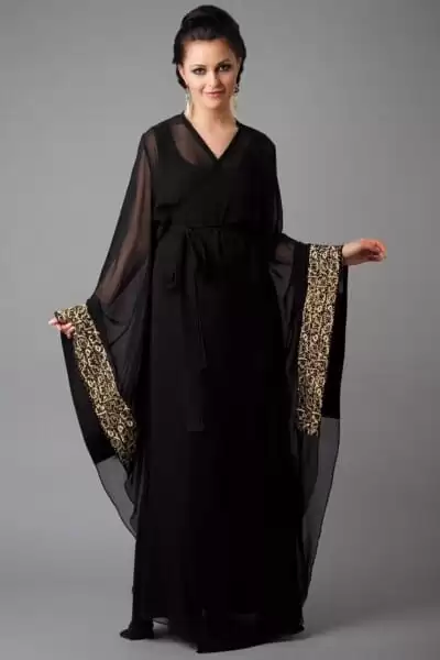 Gold Lace Border Wrap-Style Abaya