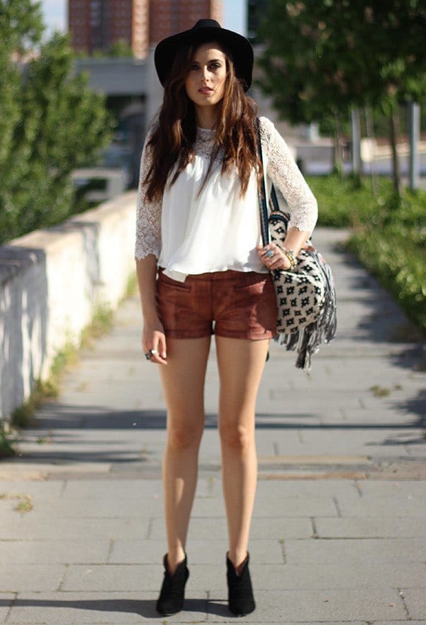 Brown leather shorts