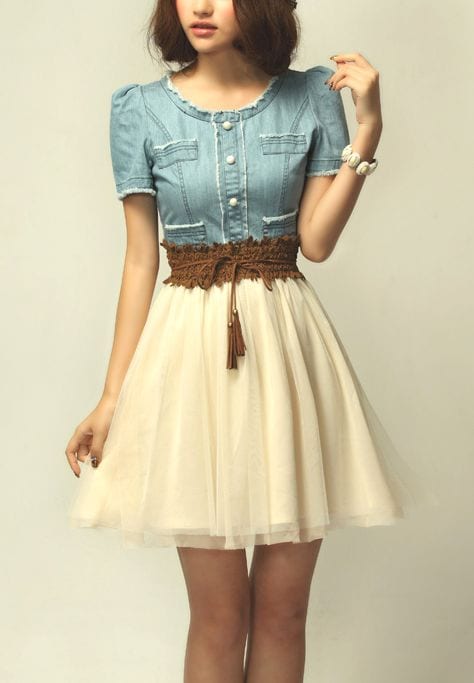 Lace Embroidery Denim Dress