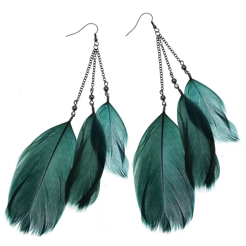 green feather drop earrings green feather drop earrings