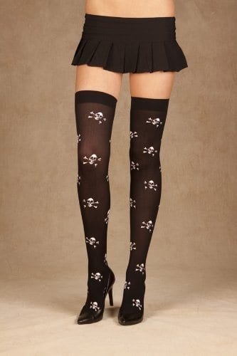 Thigh High Skull Print Stockings