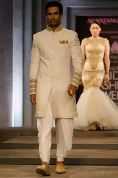 Ivory Silk Sherwani with Minimal Gold Detailing