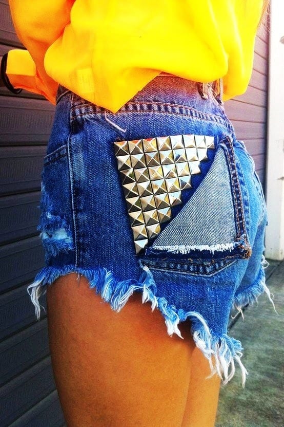 studded high waisted jean shorts