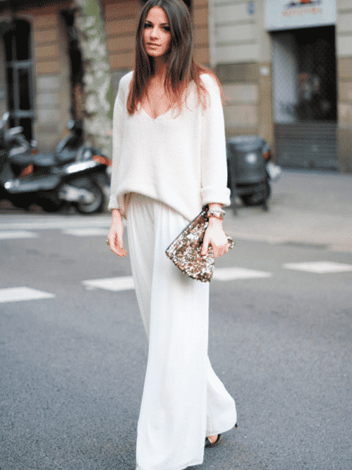 white wide leg pants street style