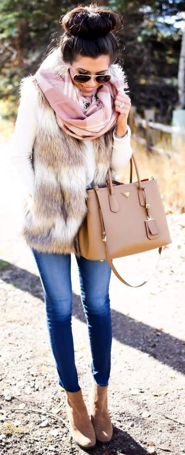 Fur Vest Outfits-17 Ideas How to Wear Fur Vest with Any Outfit
