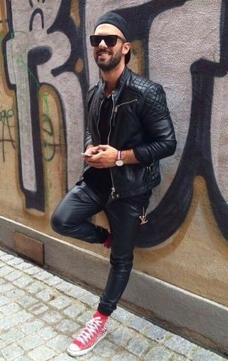 leather outfits jacket pants casual mens biker sneakers lookastic street shoes outfit jackets jogger faux shirt carry quilted wearing wear
