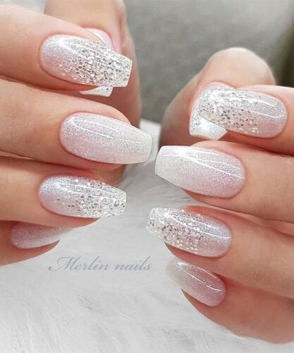 Glitter White Nail Art