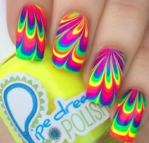 White Nail Art with Neon Color