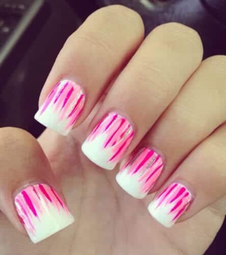 White Nail Art with Neon Color