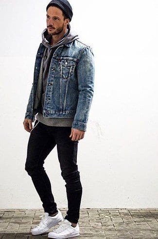 Blue Denim Jacket with Red Hoodie Outfits For Men (8 ideas & outfits)