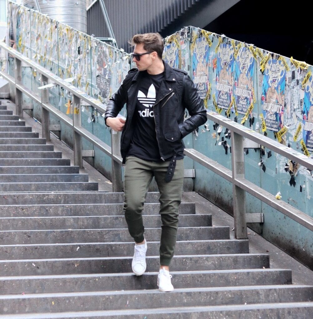 olive green pant black shirt