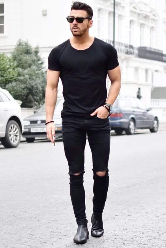 plain black shirt combination