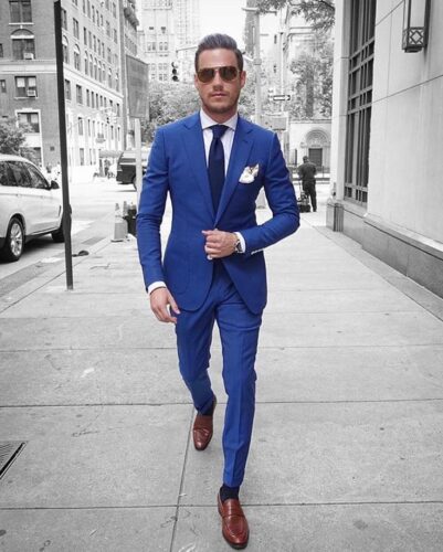 Blue Suits with Brown Shoes Ideas for Men