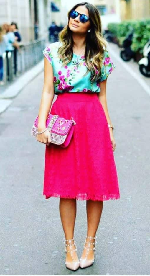 Hot pink skirt -  Hot pink skirt, Pink outfits, Spring skirt outfits