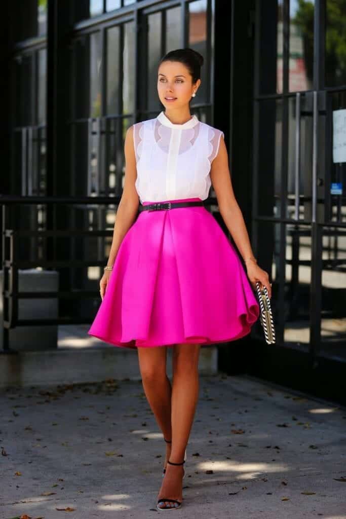 Outfits with Pink Skirts-30 Ideas How to Wear Hot Pink Skirts