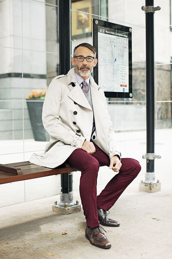 How to Wear Double Breasted Coat with Red Pants