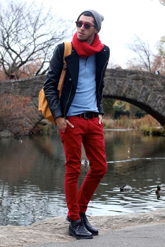 outfits with red jeans men