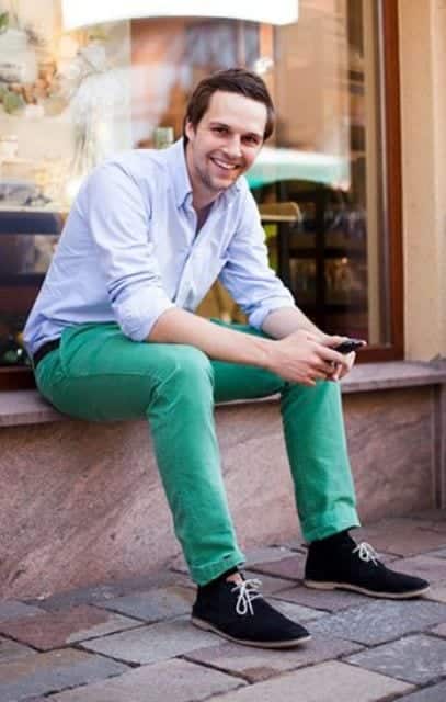 mint green shirt black pants