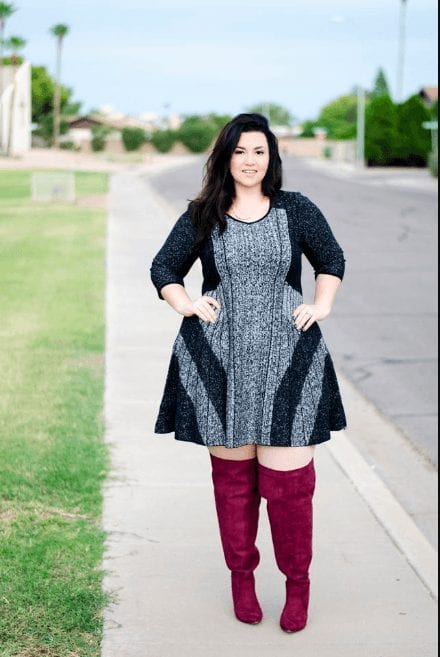Image of a tall boots with dresses plus size
