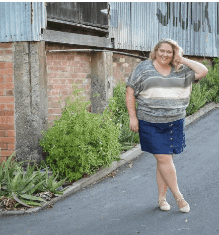 plus size denim skirt outfit