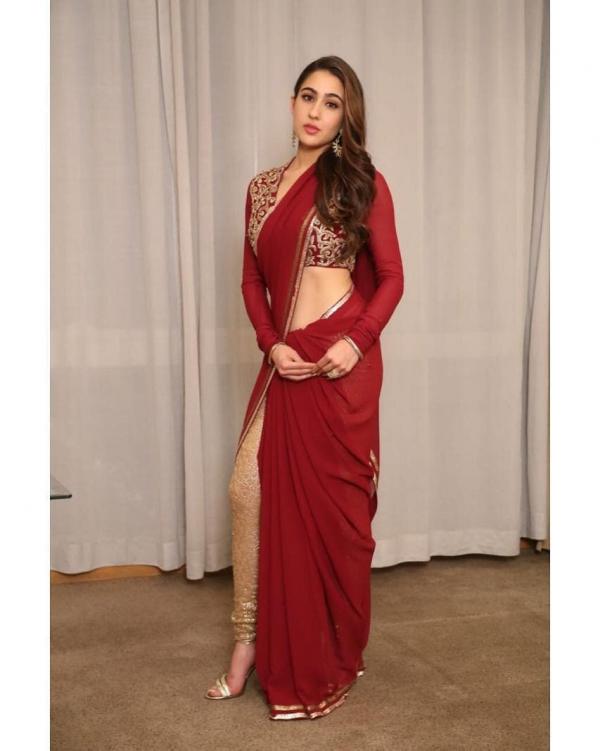 celebrities wearing saree pants