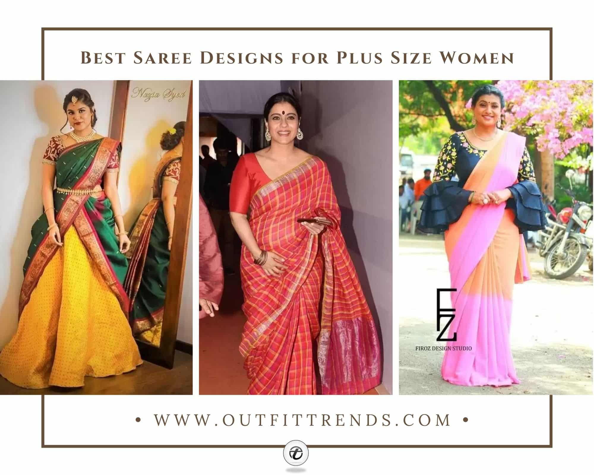 Blouse Designs for Big Border Saree | Orange Colour Big Border Saree