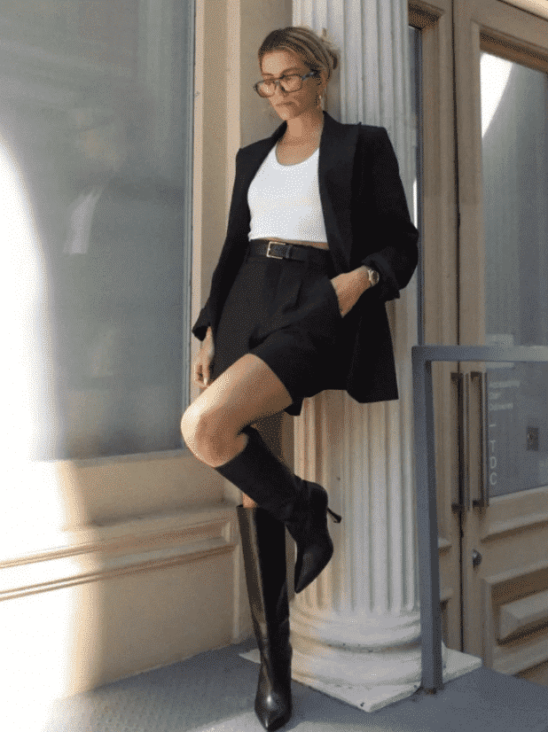 black blazer with suit shorts