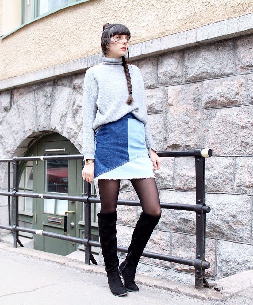 Patchwork Denim Skirt Looks Women