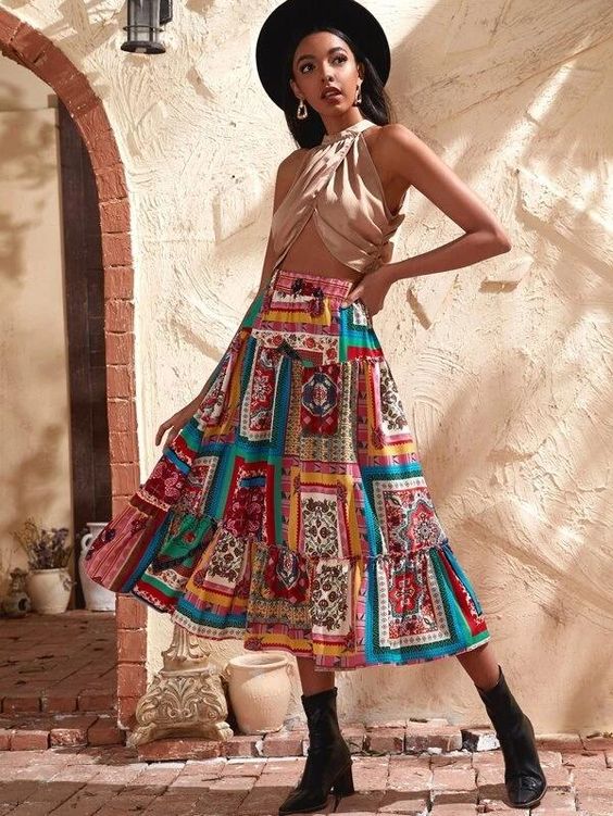 Midi Patchwork Gypsy Skirt Looks Women