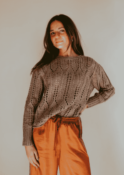 Orange satin pants with sweater