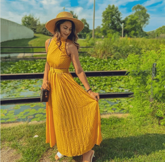 Mustard yellow dress outfit ideas