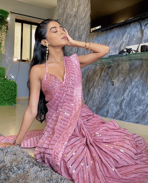 Pink sequins-saree-for-engagement