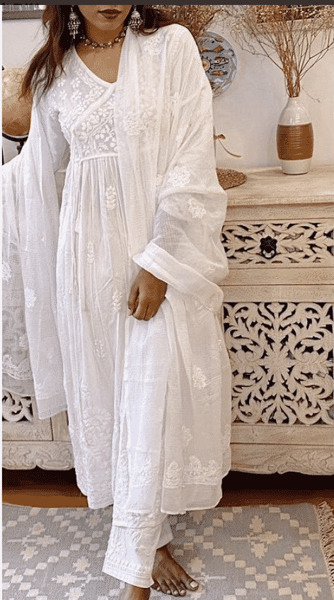 chikankari anarkali outfit for engagement