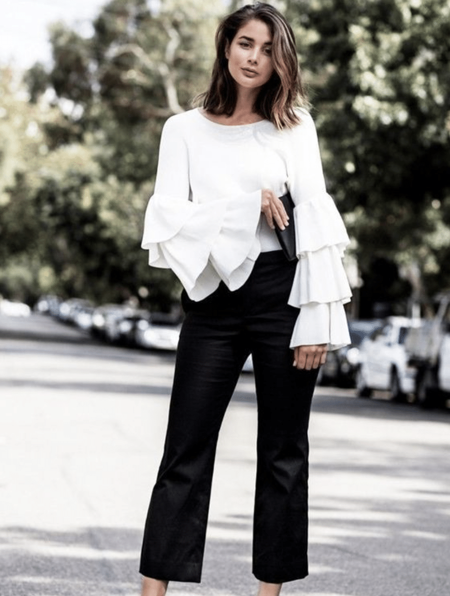 Ruffle sleeve top outfit black and white