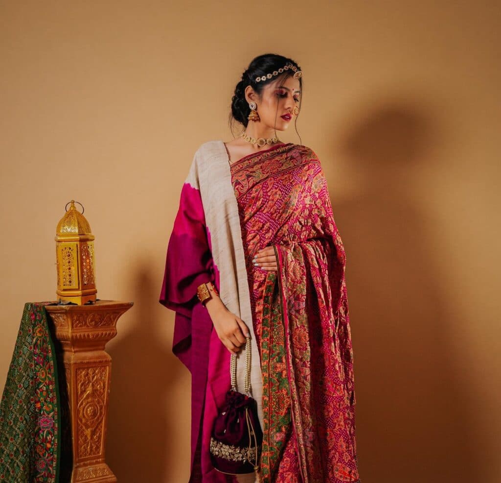 how to wear a bandhani saree - bandhej saree designs