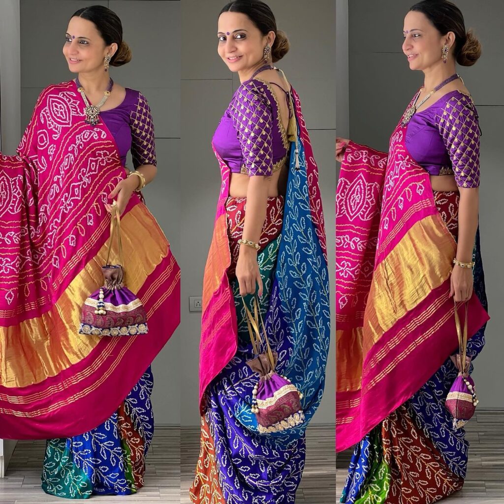 how to wear a bandhani saree