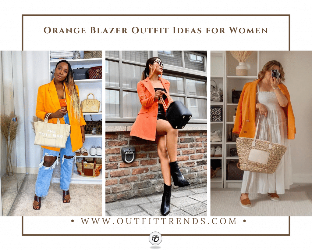 20 Orange Blazer Outfits For Women-How To Wear Orange Blazer