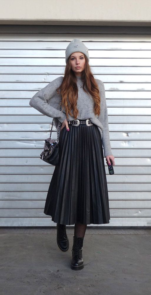 Beanie and maxi skirt look