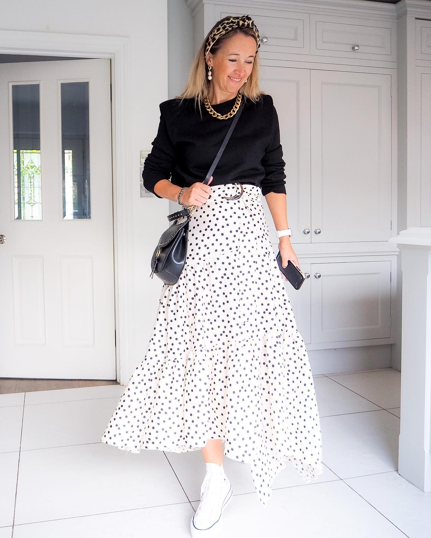 Polka dotted maxi skirt