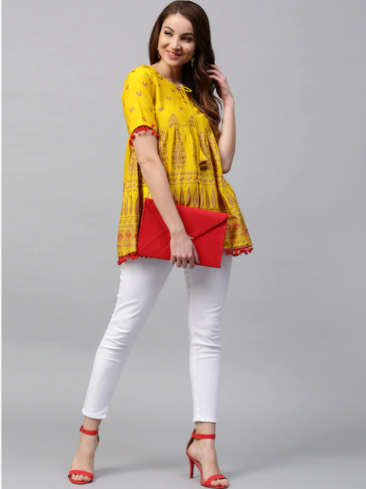 yellow kurti with jeans