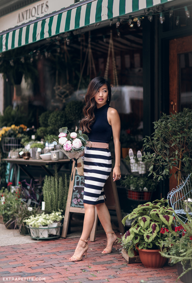 striped skirt outfit