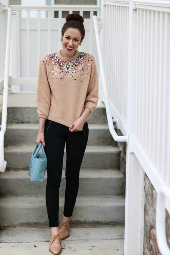 Brown sweater with crystal details