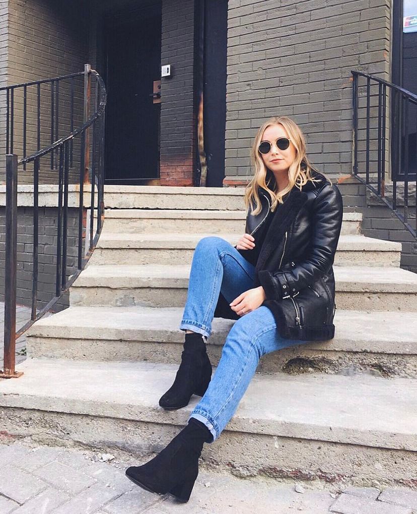 How to Wear Aviator Jackets: 22 Outfit Ideas & Styling TUI's Square Block-Heel Chelsea Boot
