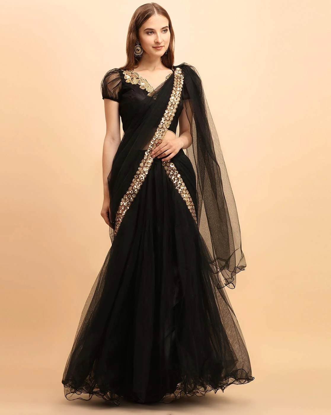 black lehenga saree