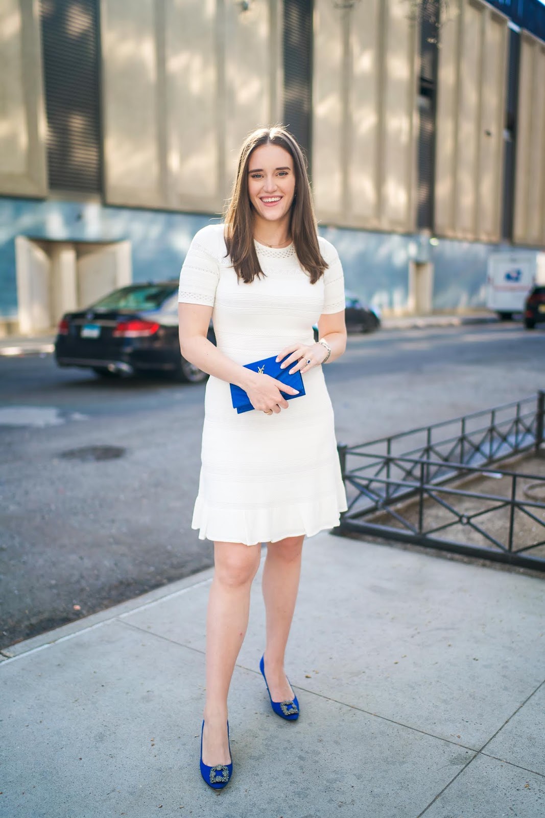 Blue Shoes With a White Dress
