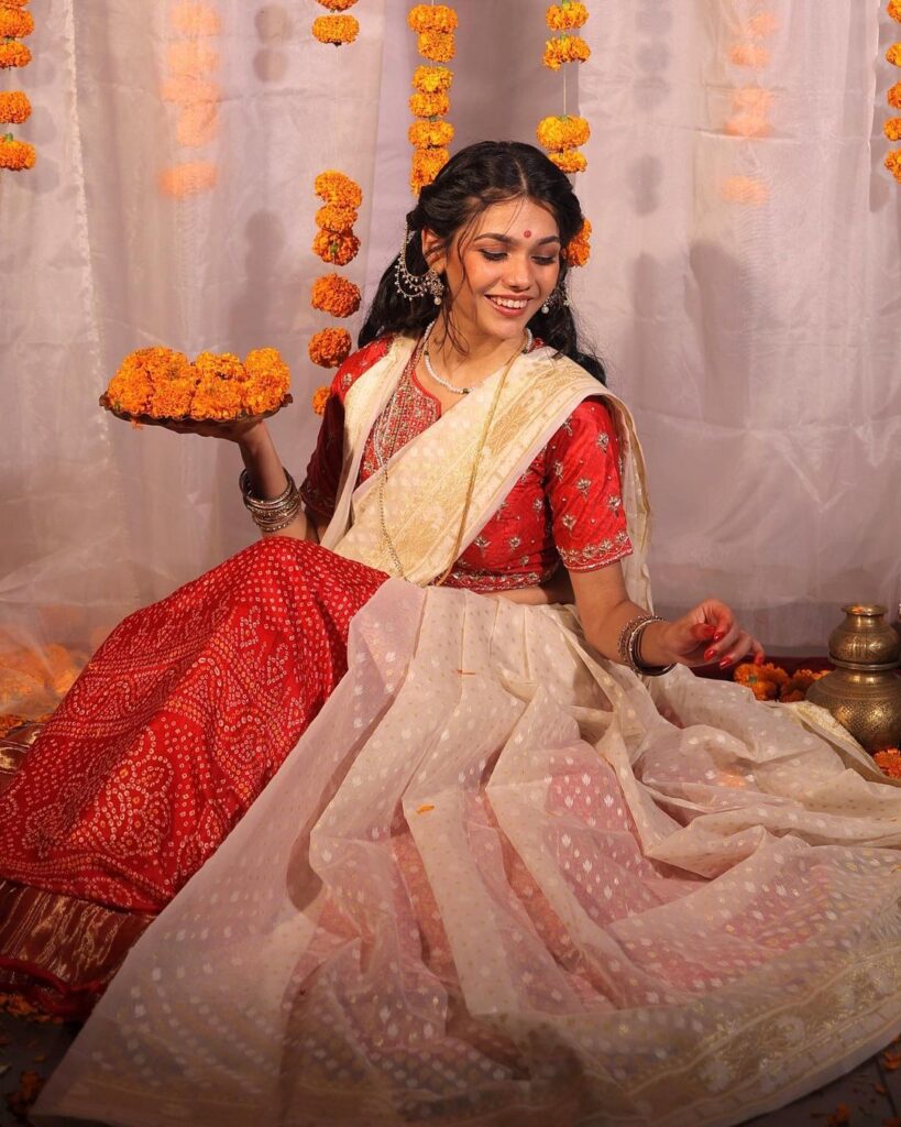 bengali saree with lehenga