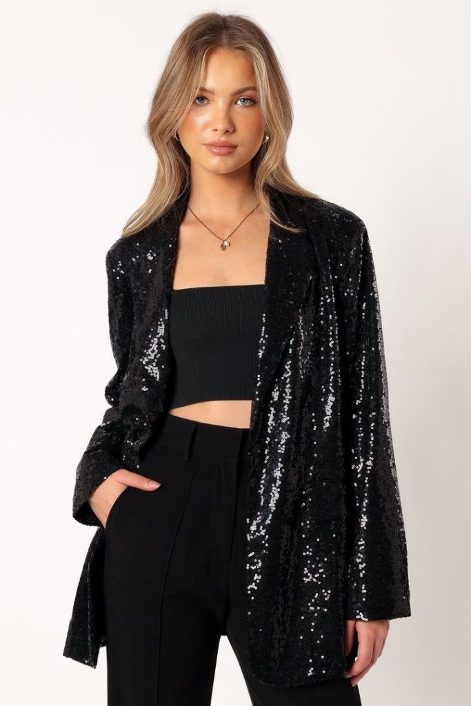Sequin Embellished Crewneck Blazer